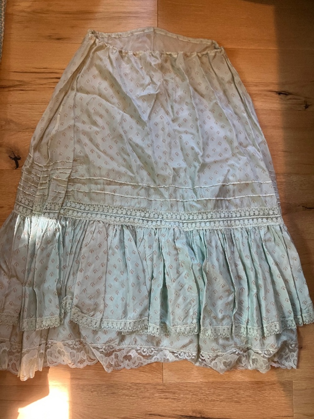 Vintage Antique Edwardian Drawstring Petticoat Skirt Cotton Lace Trim Cream